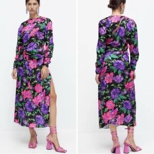NWOT ZARA SS21 FLORAL PRINTED MIDI DRESS Fuchsia 8909/601